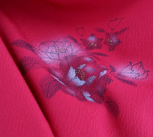 卒業式袴レンタルNo.614[2Lサイズ][クール]赤・黒ラメ花の線画